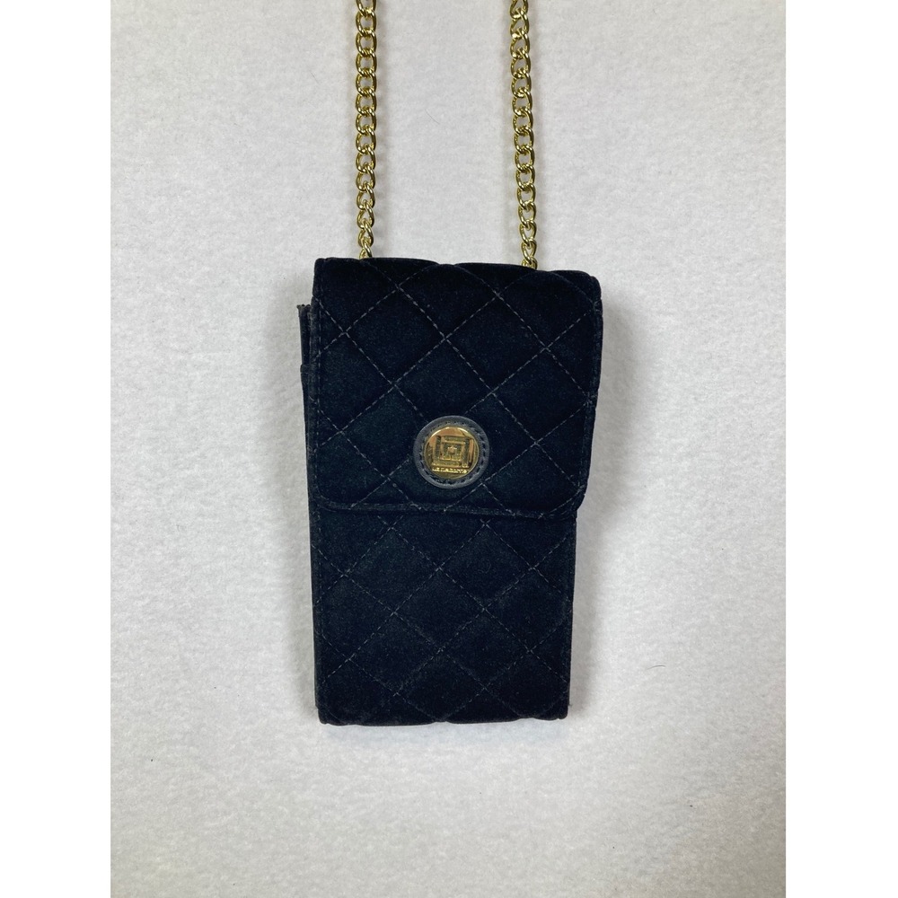 Liz Claiborne Phone Crossbody Bag‎ Womens Small Black Quilted Velvet Gold Chain